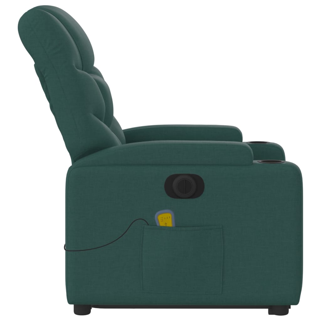 Poltrona elétrica elevatória massagens tecido verde-escuro