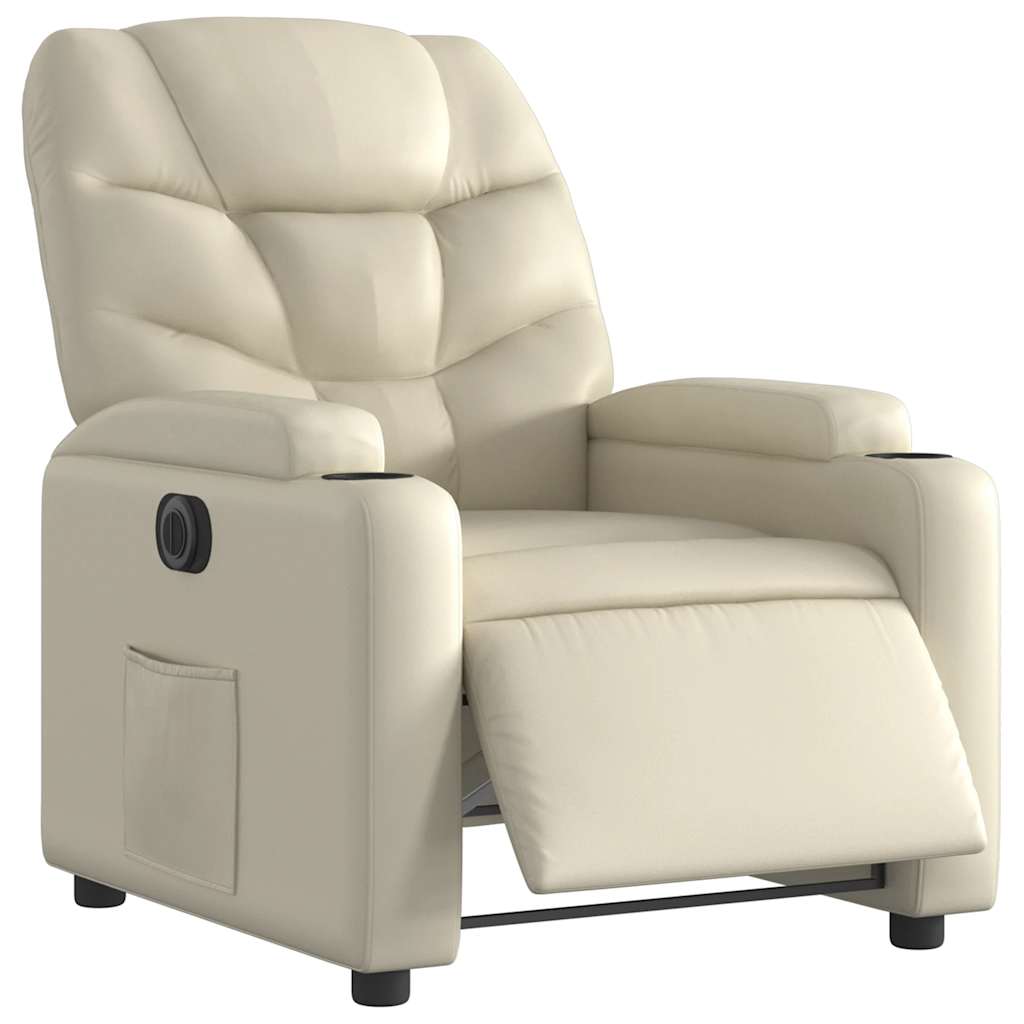 Poltrona reclinável elétrica couro artificial cor creme