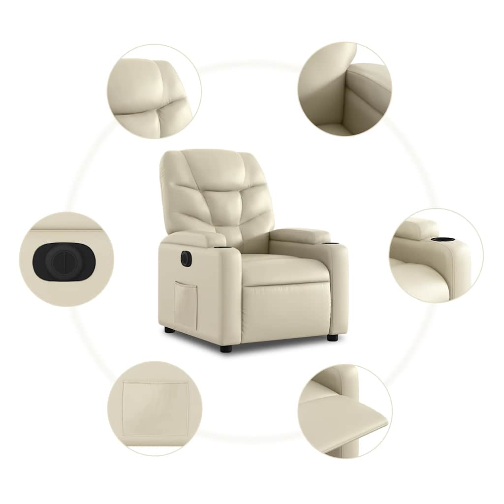 Poltrona reclinável elétrica couro artificial cor creme