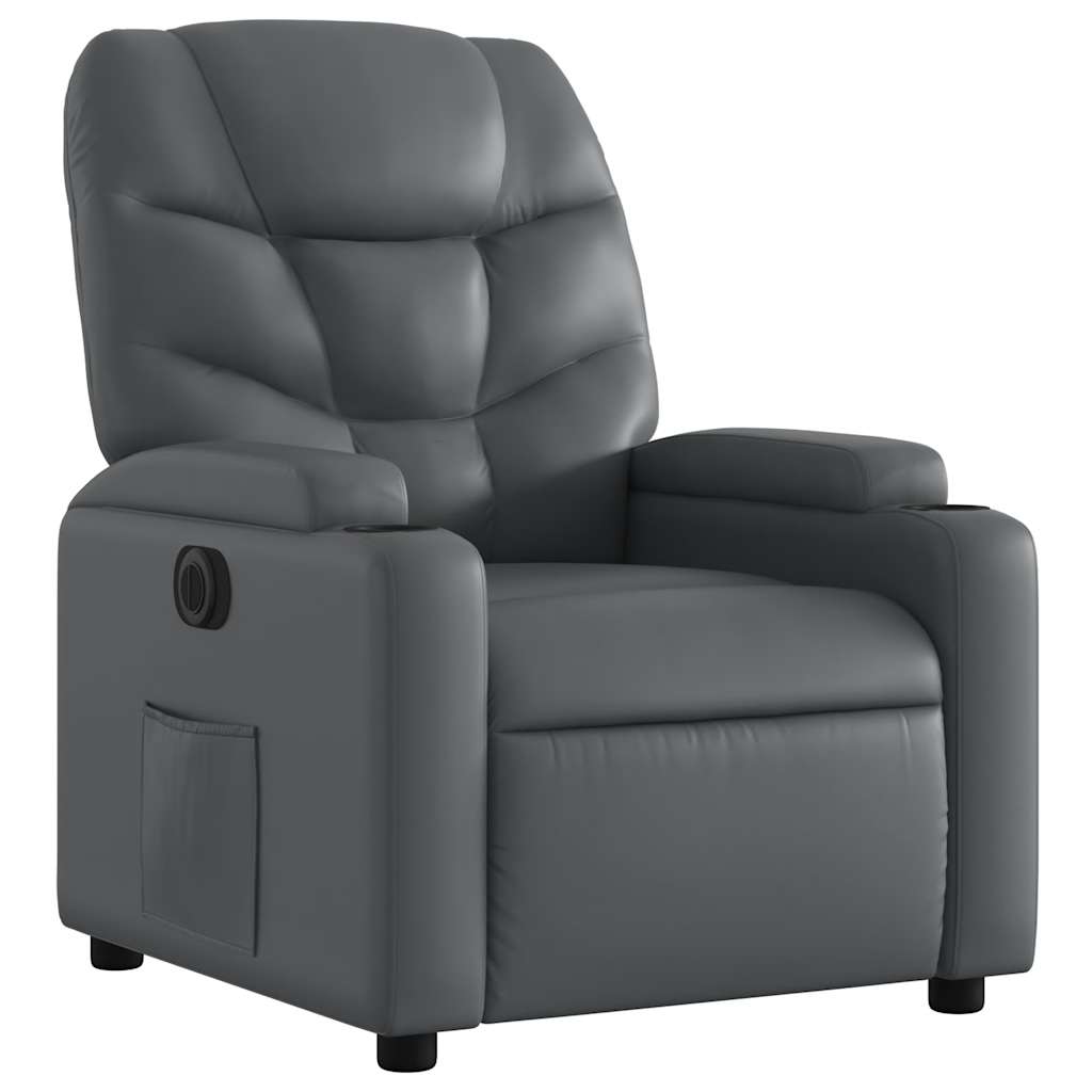 Poltrona reclinável elétrica couro artificial cinzento