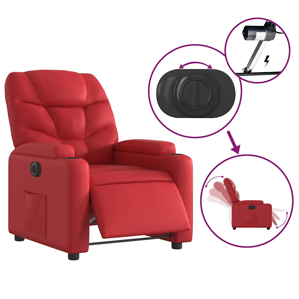 Poltrona reclinável elétrica couro artificial vermelho