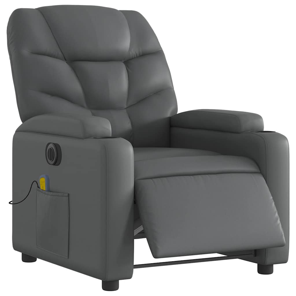 Poltrona massagens reclinável elétrica couro artif. cinzento