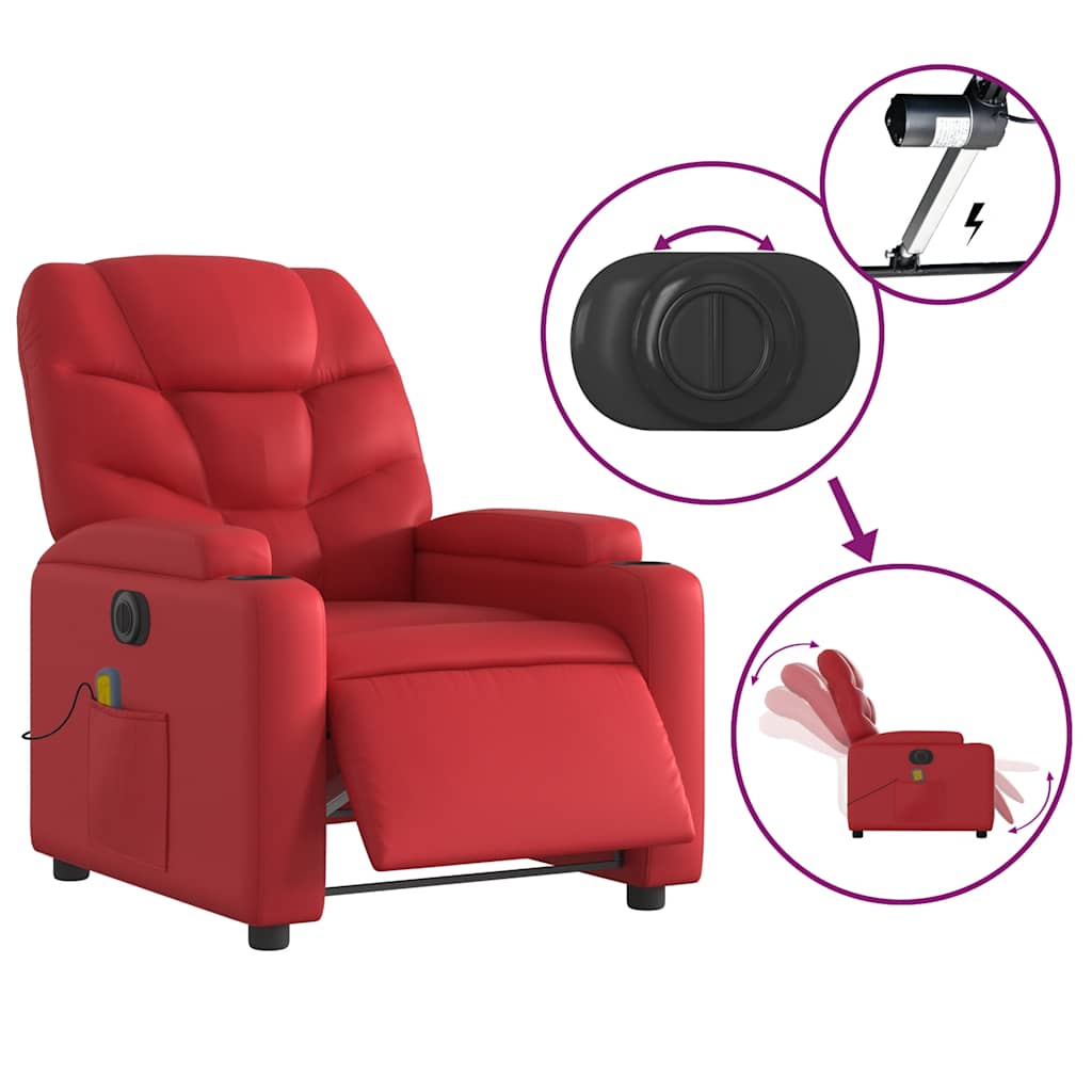 Poltrona massagens reclinável elétrica couro artif. vermelho