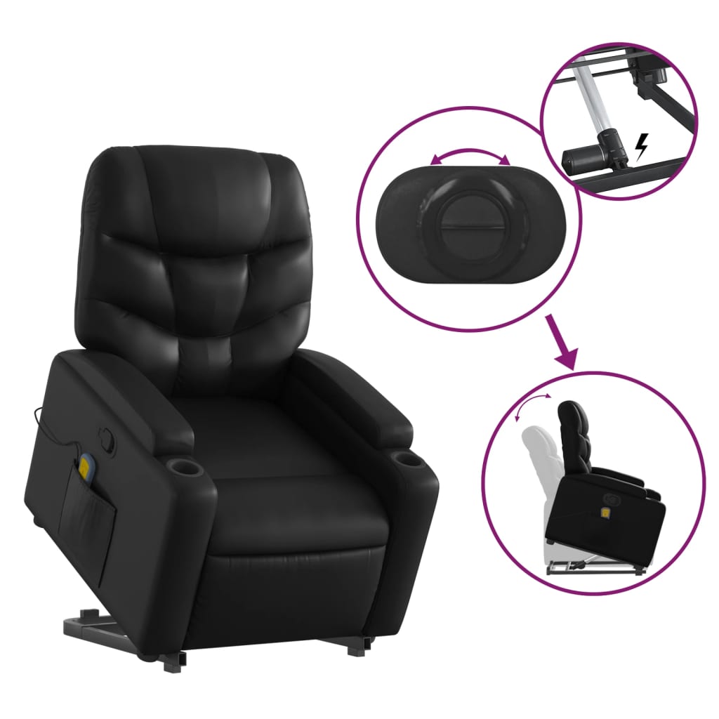 Poltrona massagens reclinável elevatória couro artificial preto