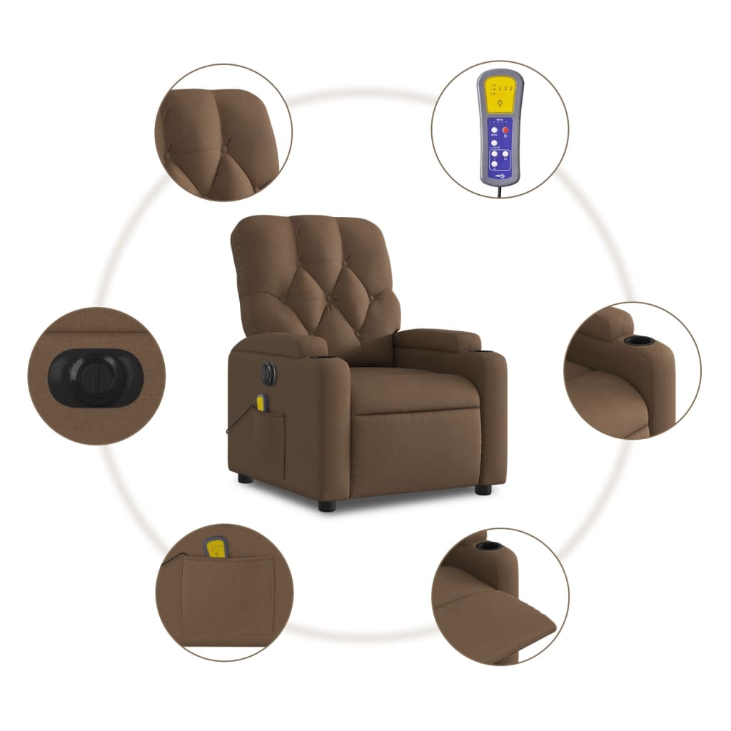 Poltrona de massagens reclinável elétrica tecido castanho