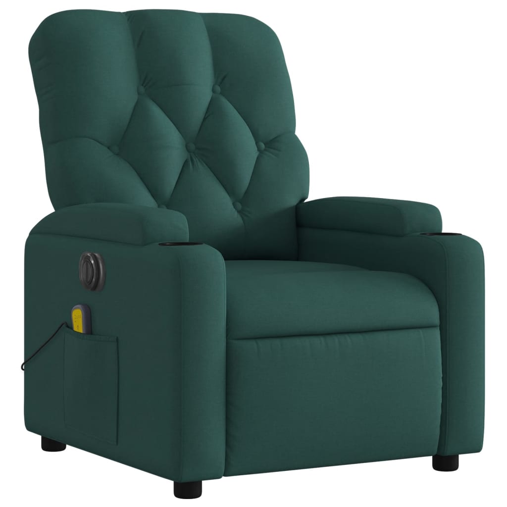 Poltrona reclinável de massagens elétrica tecido verde-escuro