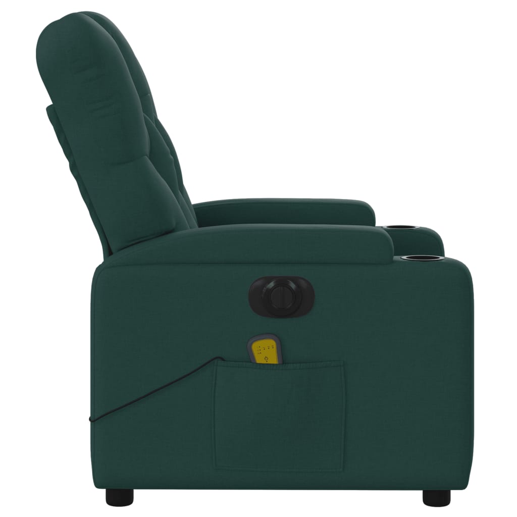 Poltrona reclinável de massagens elétrica tecido verde-escuro