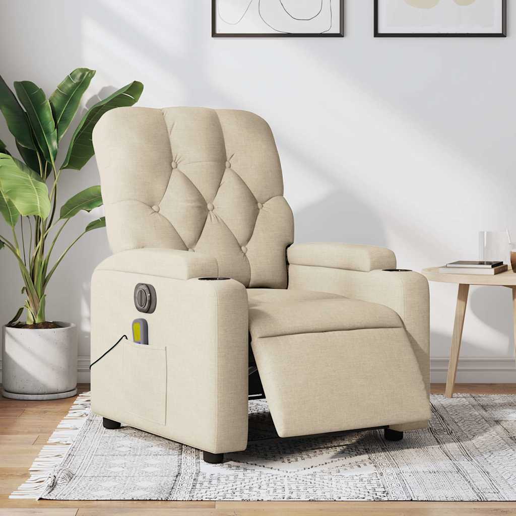Poltrona de massagens reclinável elétrica tecido creme