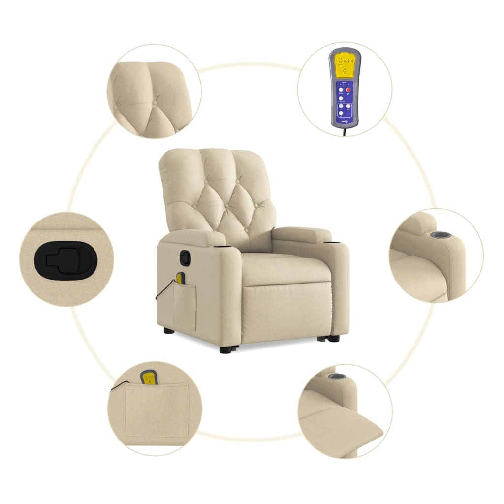 Poltrona elevatória de massagens tecido cor creme