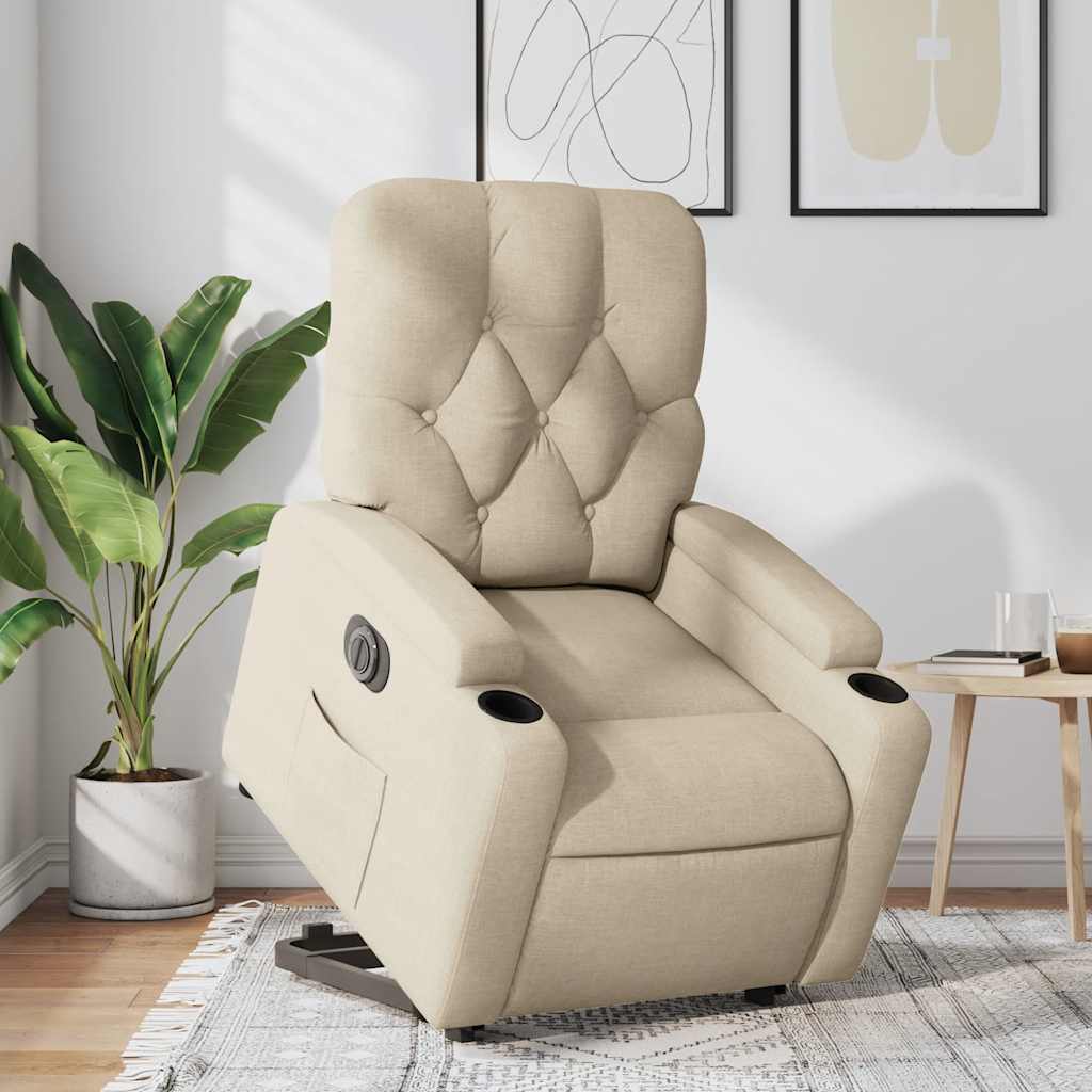 Poltrona reclinável elevatória elétrica tecido cor creme