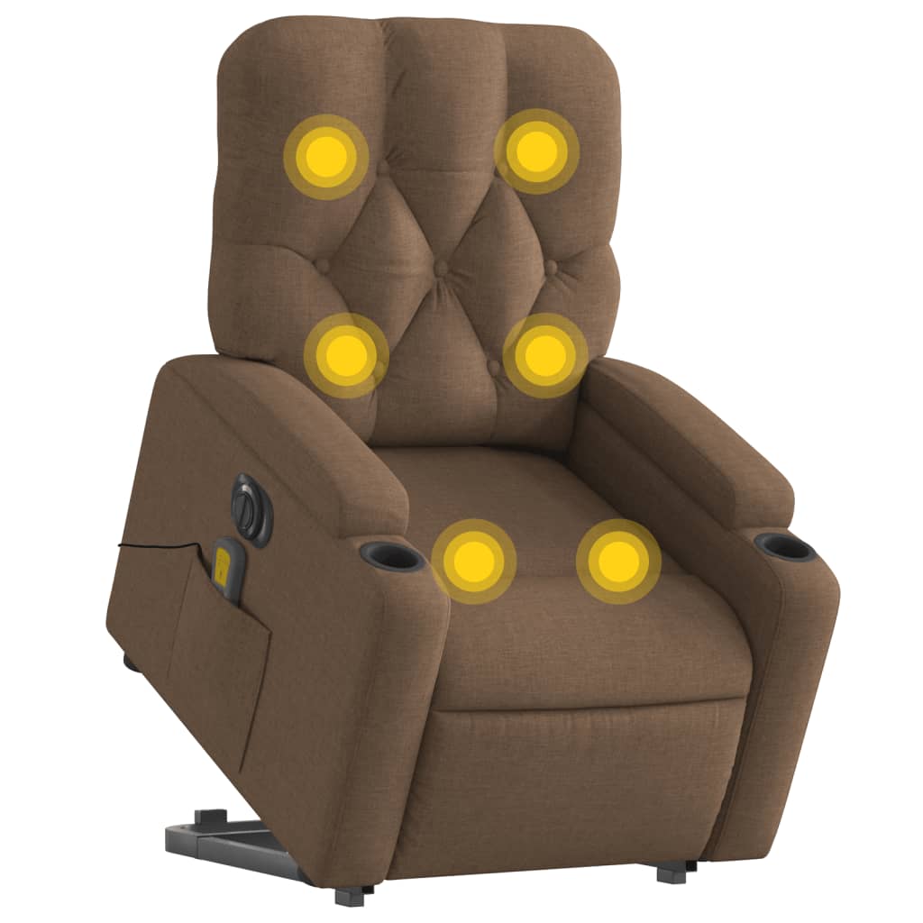Poltrona elétrica elevatória massagens tecido castanho