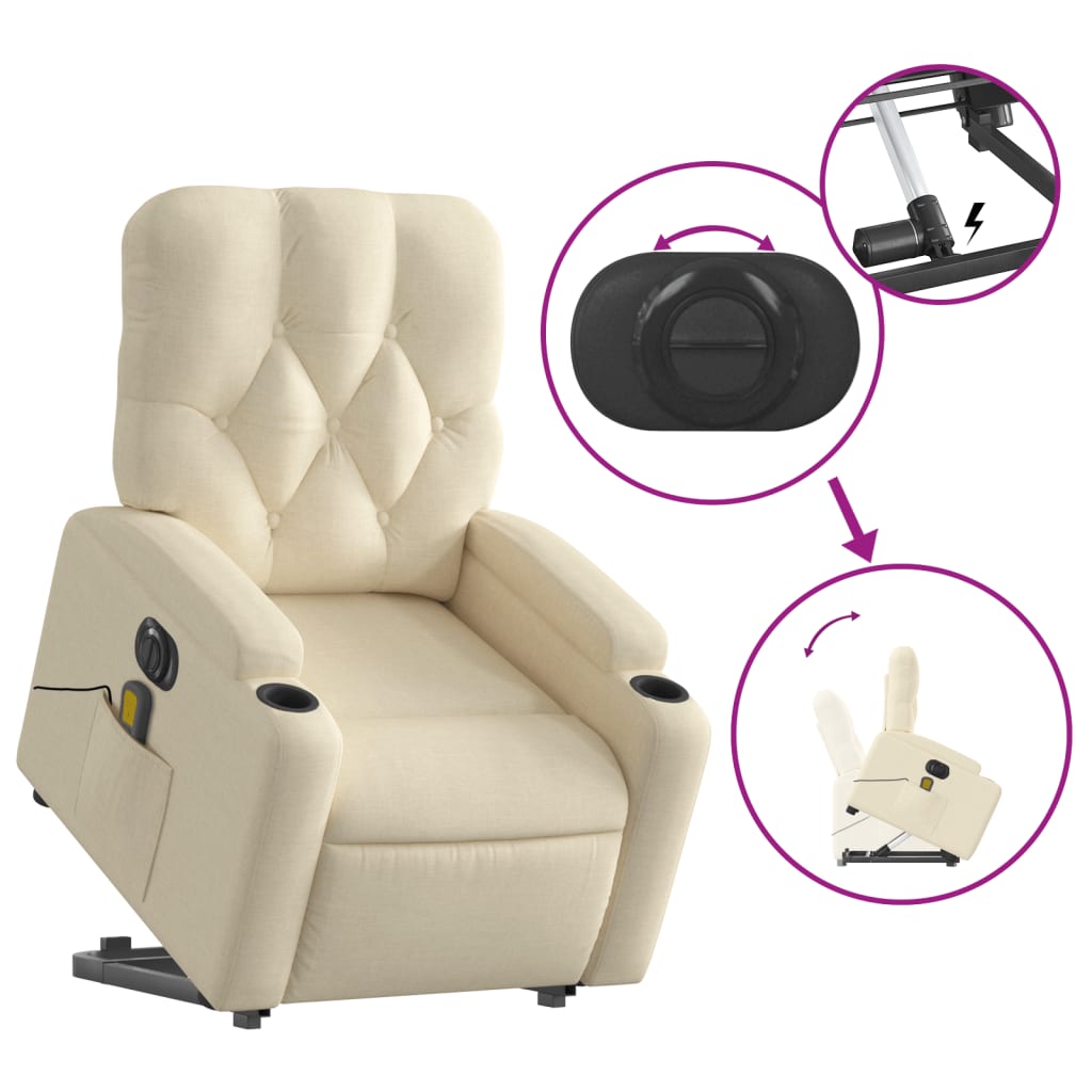 Poltrona elétrica elevatória massagens tecido creme