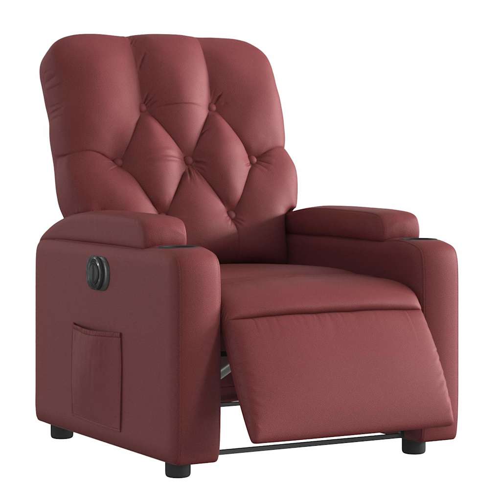 Poltrona reclinável elétrica couro artificial vermelho tinto
