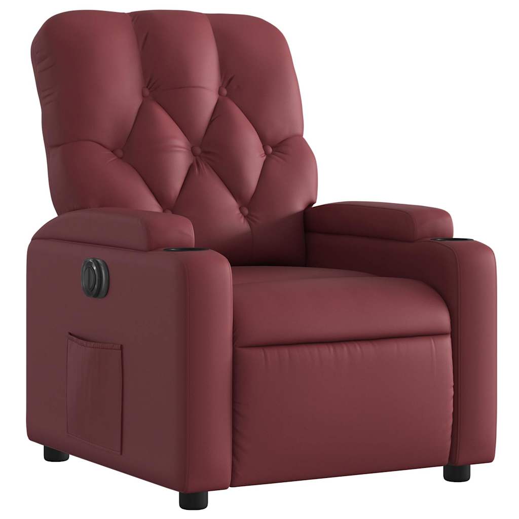 Poltrona reclinável elétrica couro artificial vermelho tinto
