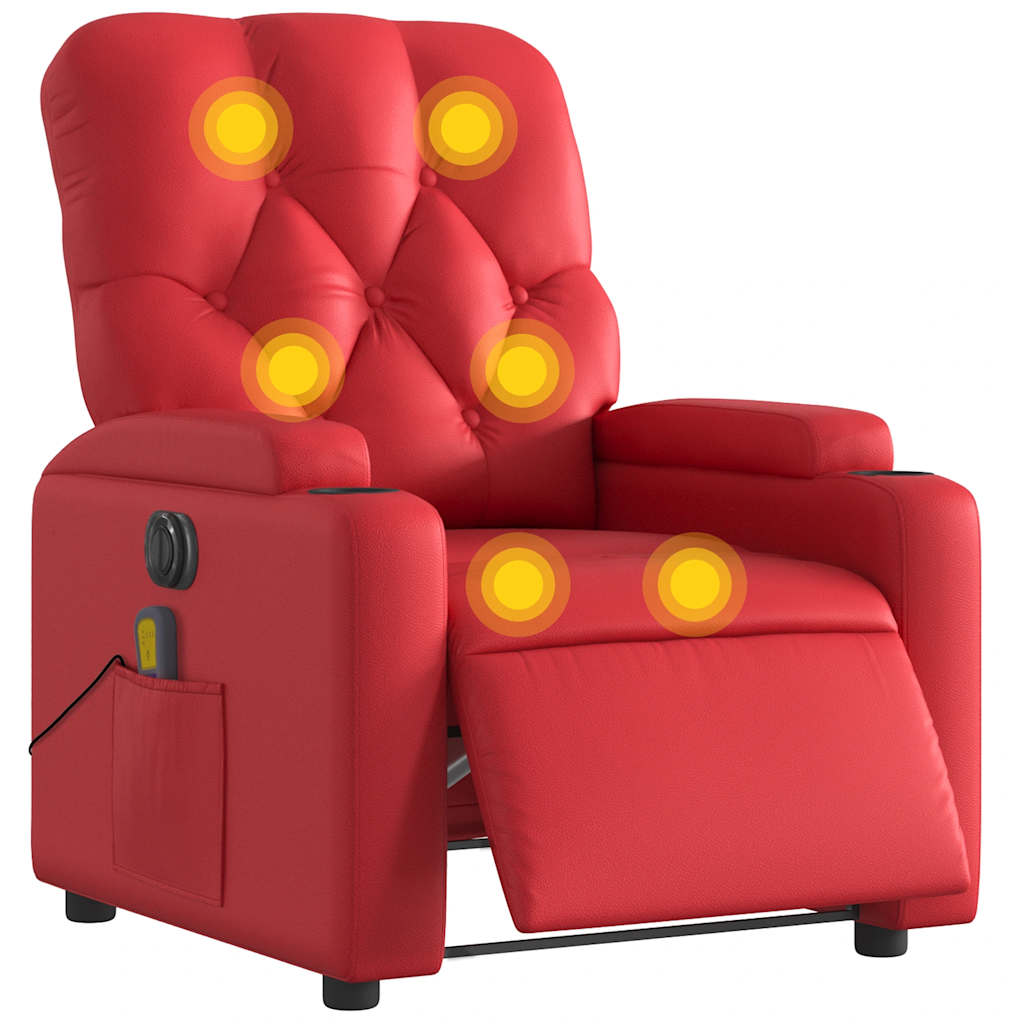 Poltrona massagens reclinável elétrica couro artif. vermelho
