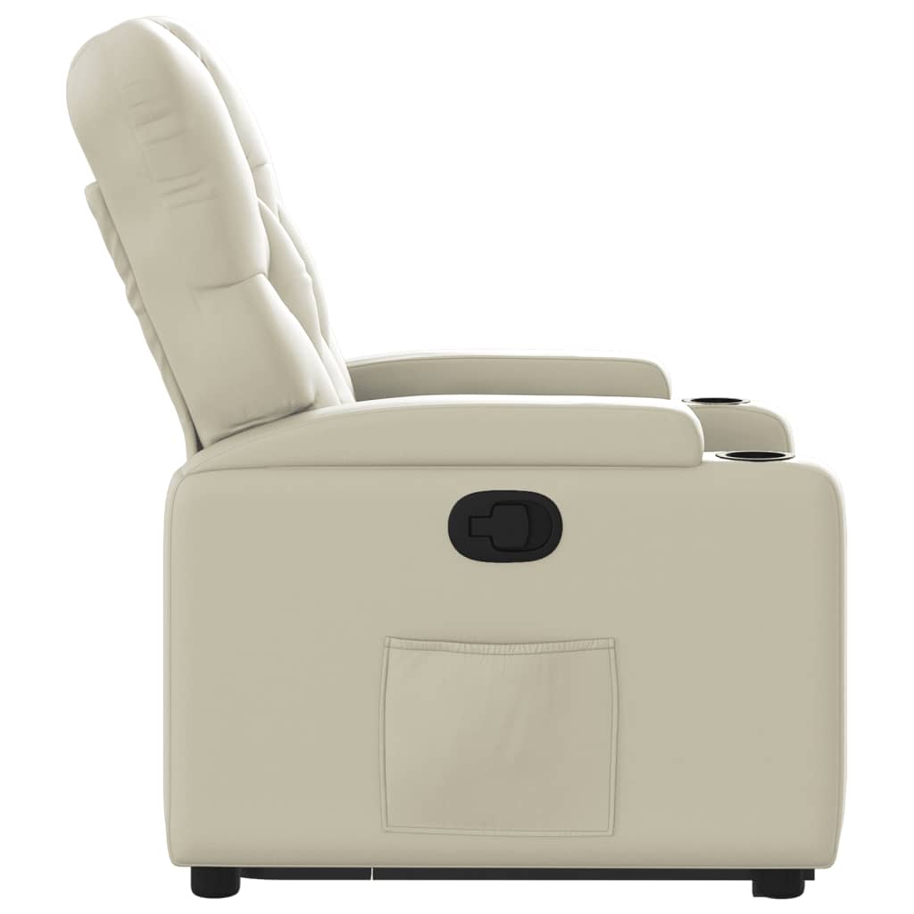 Poltrona reclinável elevatória couro artificial cor creme