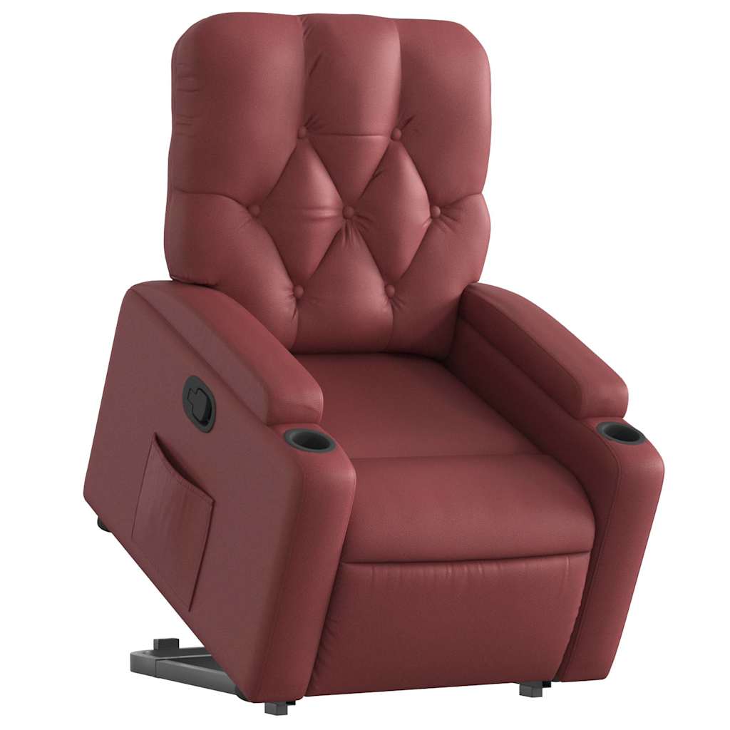 Poltrona reclinável elevatória couro artificial vermelho tinto