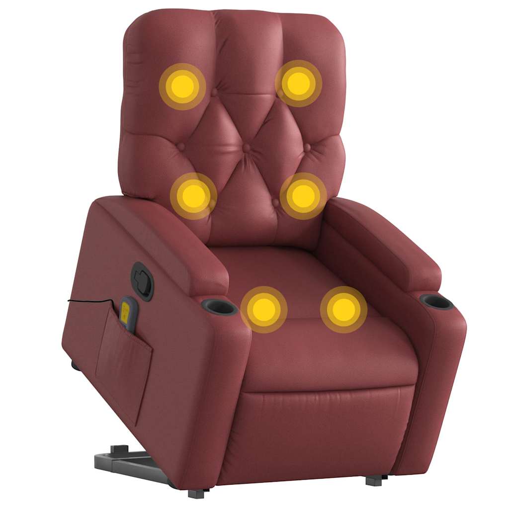 Poltrona massagens reclinável couro artificial vermelho tinto