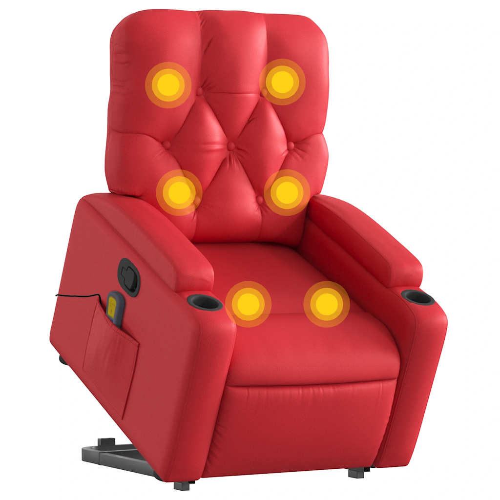 Poltrona massagens reclinável elevatória couro artif. vermelho
