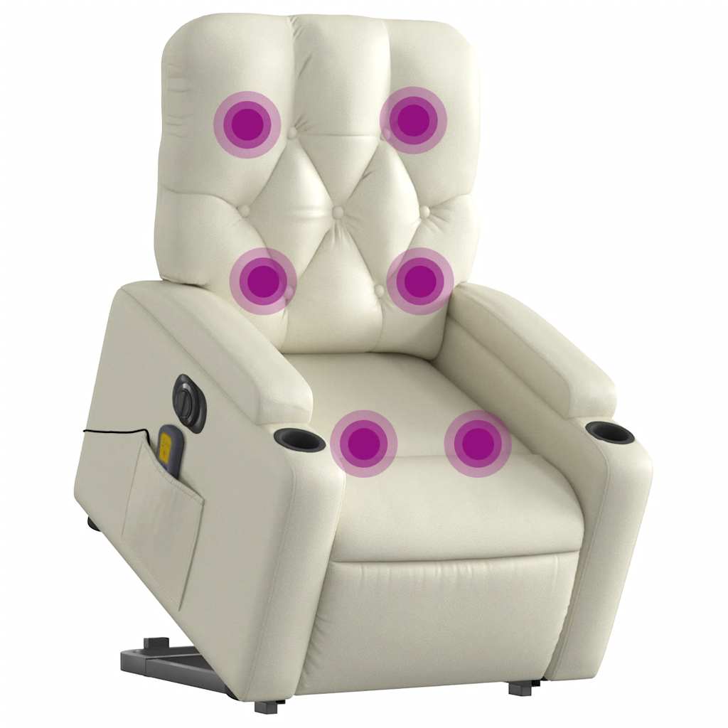 Poltrona reclinável elevatória elétrica couro artificial creme