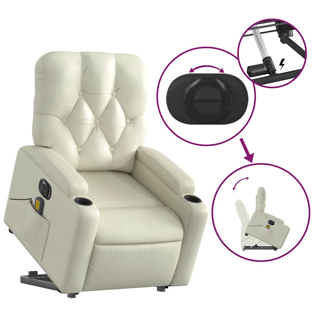 Poltrona reclinável elevatória elétrica couro artificial creme