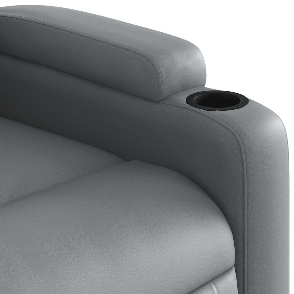 Poltrona reclinável elevatória elétrica couro artificial cinza