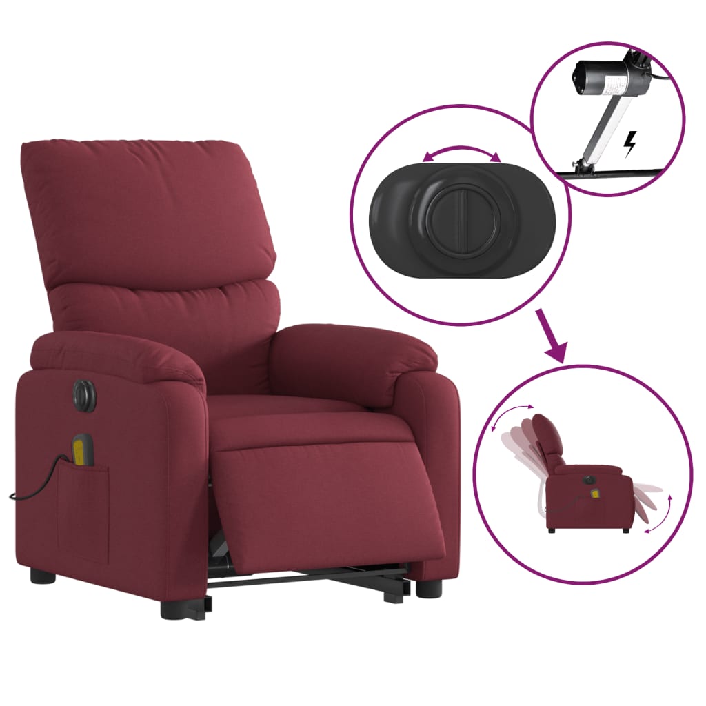 Poltrona elevatória de massagens elétrica tecido vermelho tinto