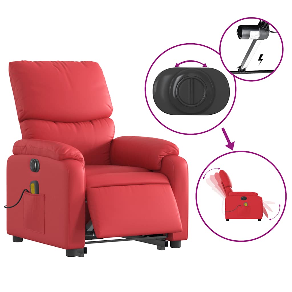 Poltrona reclinável elevatória elétrica couro artif. vermelho