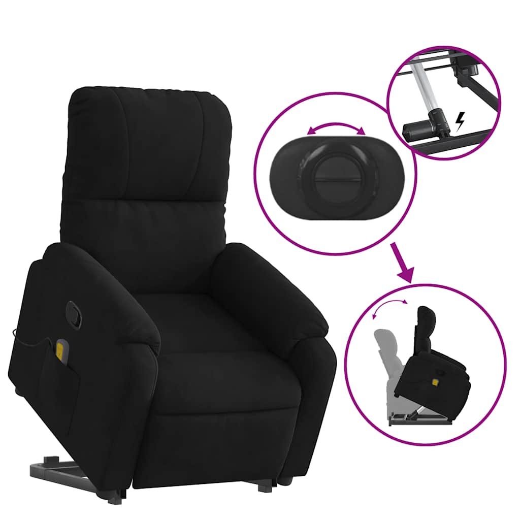Poltrona de massagens reclinável elevatória microfibra preto