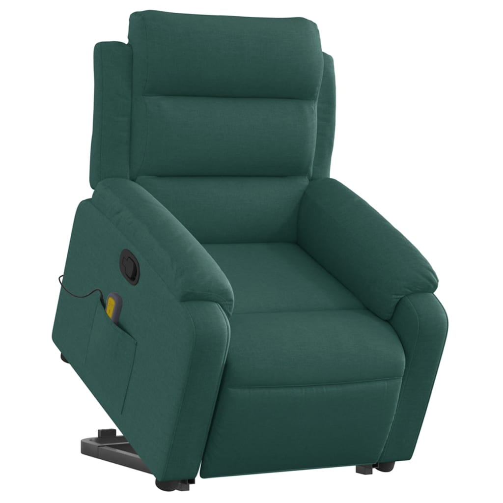 Poltrona reclinável elevatória de massagens tecido verde-escuro