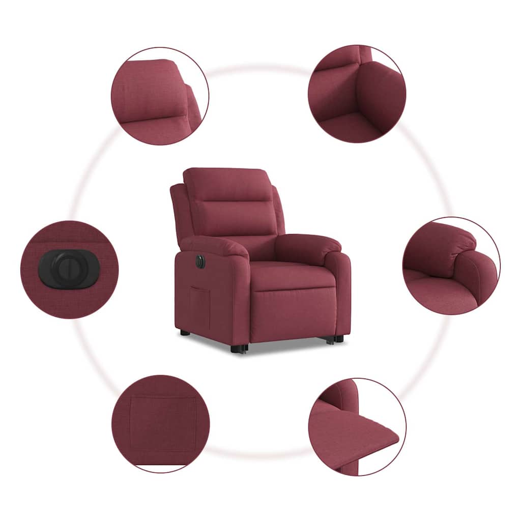 Poltrona reclinável elevatória elétrica tecido vermelho-tinto
