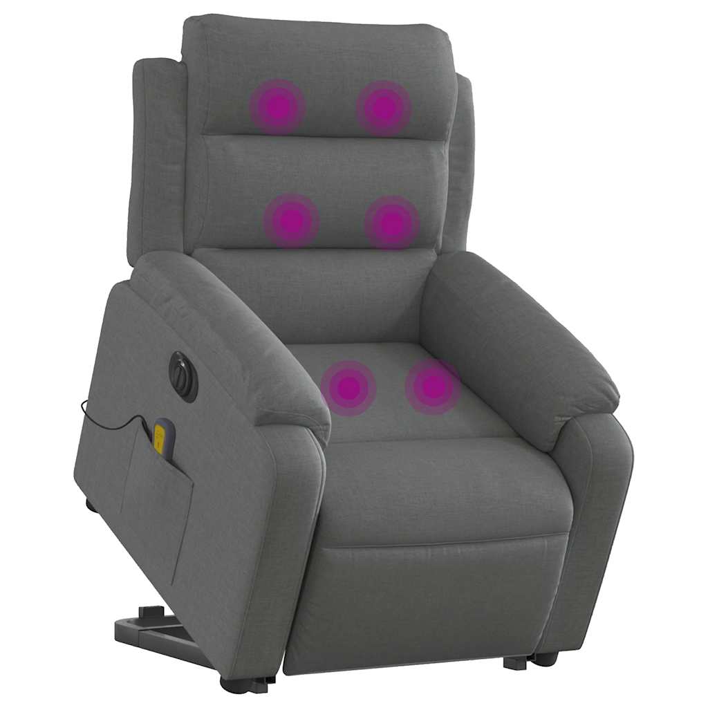 Poltrona elétrica elevatória massagens tecido cinzento-escuro