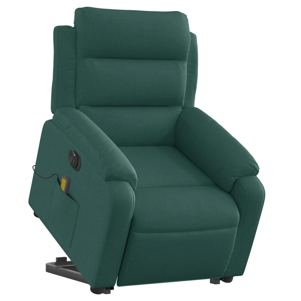 Poltrona elétrica elevatória massagens tecido verde-escuro
