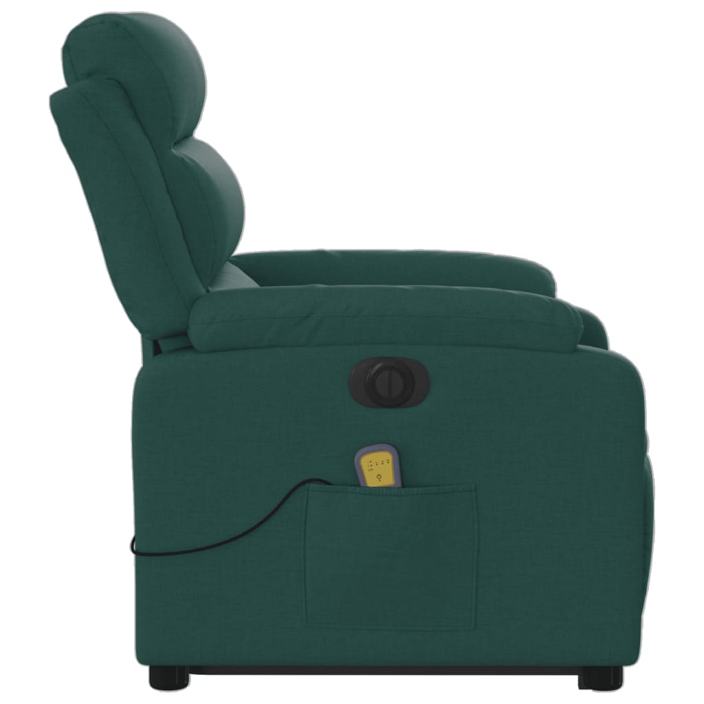 Poltrona elétrica elevatória massagens tecido verde-escuro