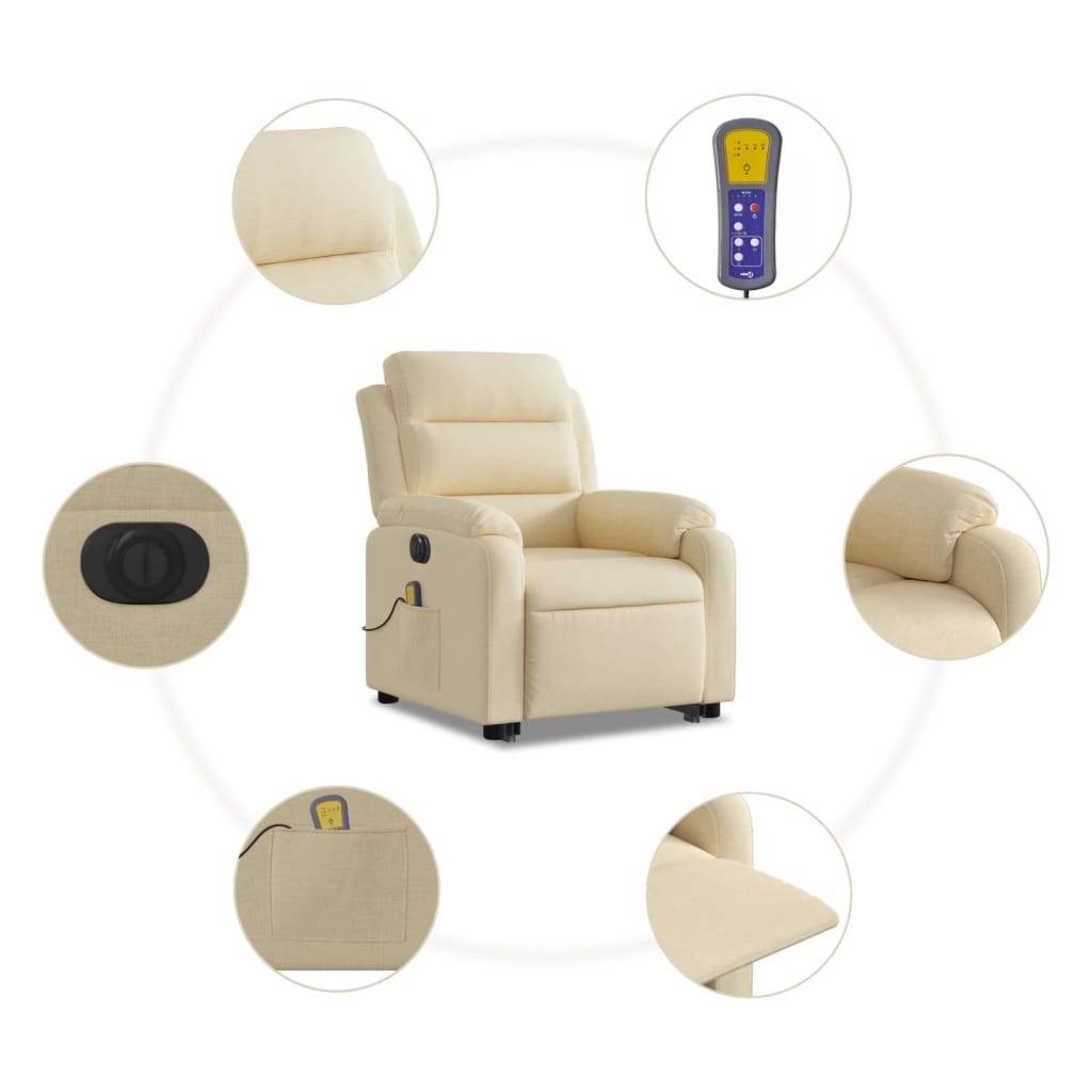 Poltrona elétrica elevatória massagens tecido creme