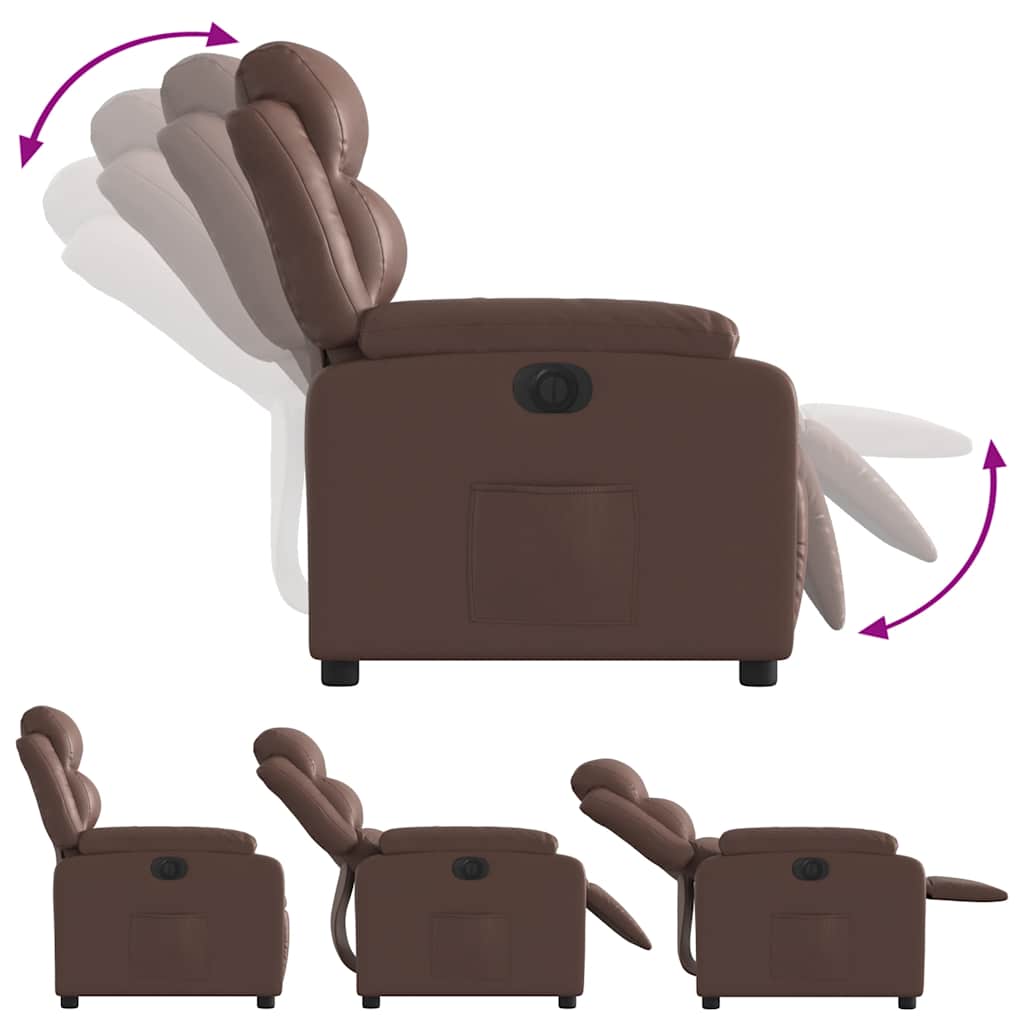 Poltrona reclinável elétrica couro artificial castanho