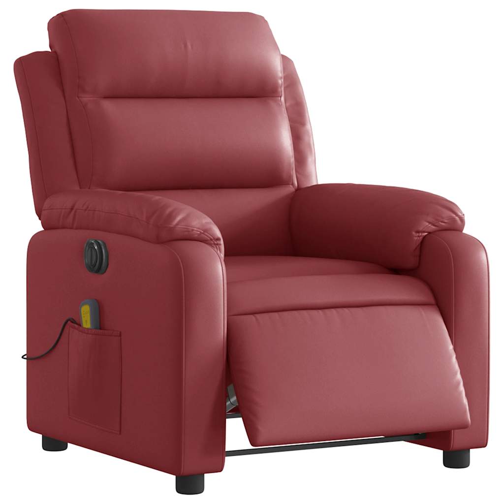 Poltrona massagens reclin. elétrica couro artif. vermelho-tinto