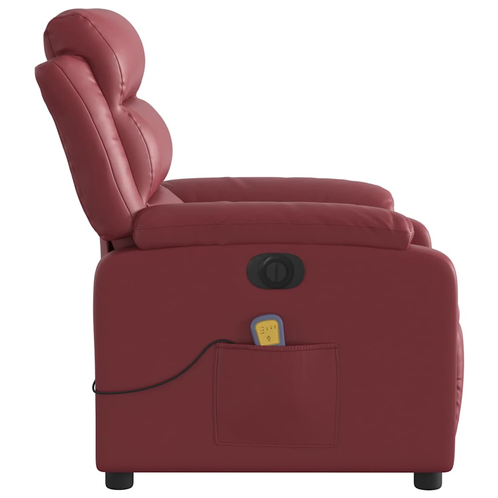 Poltrona massagens reclin. elétrica couro artif. vermelho-tinto