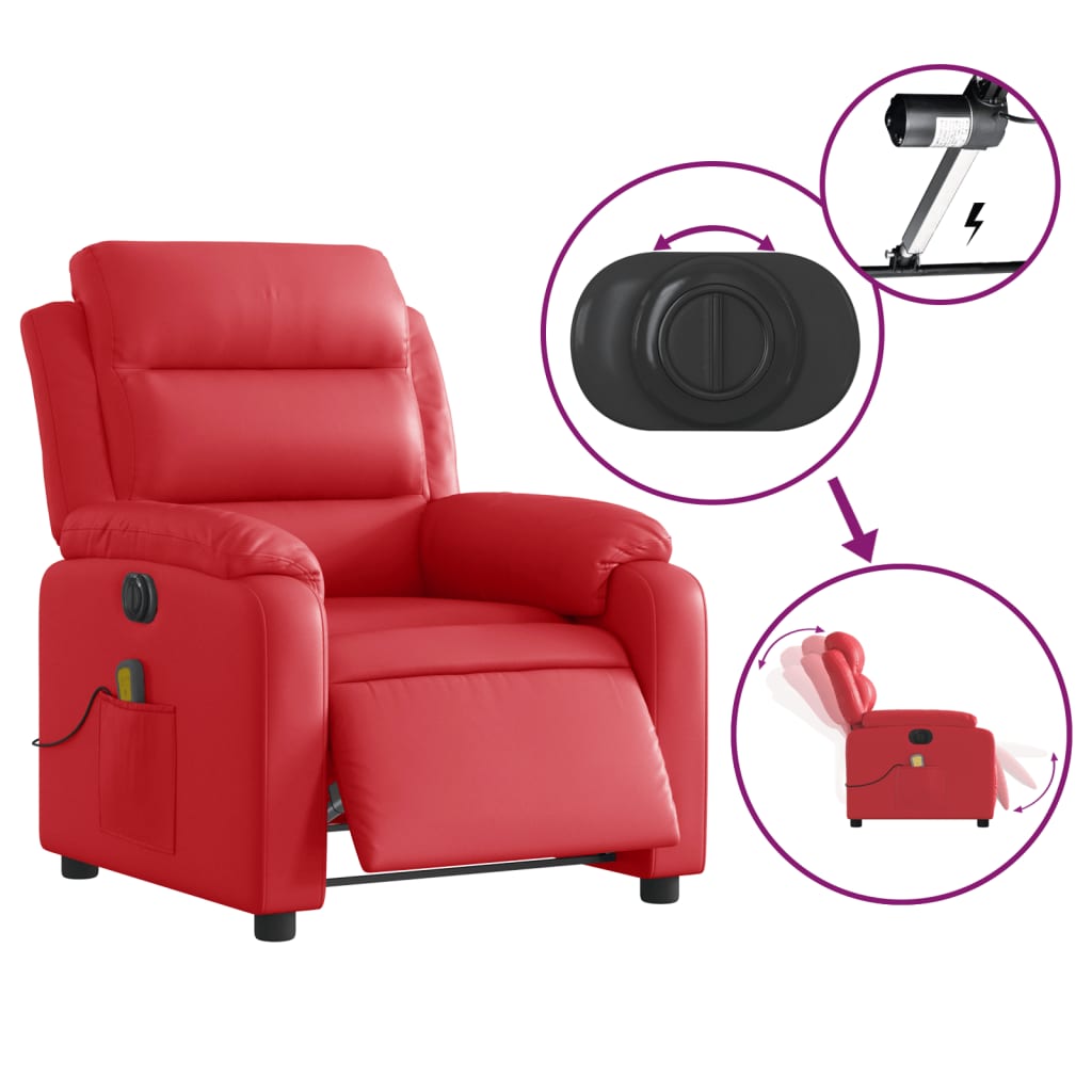 Poltrona massagens reclinável elétrica couro artif. vermelho