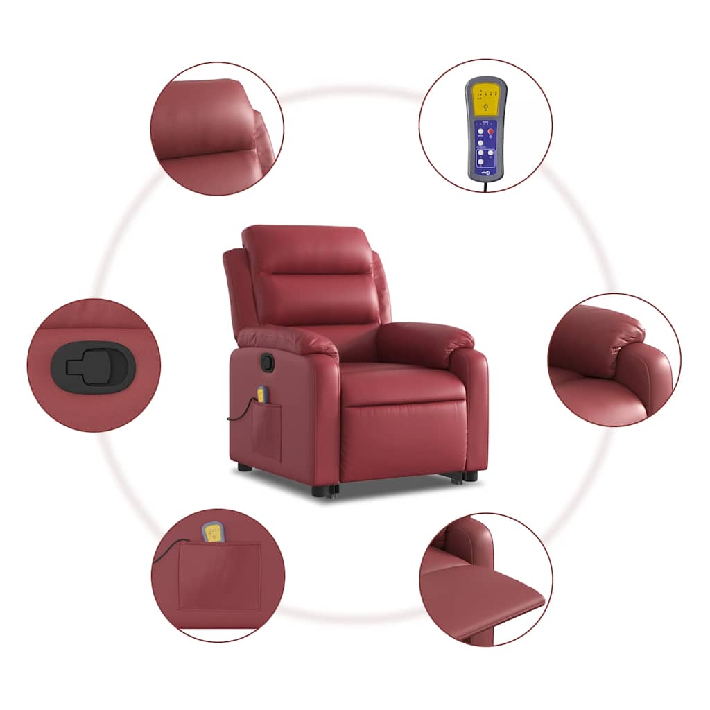 Poltrona massagens reclinável couro artificial vermelho tinto