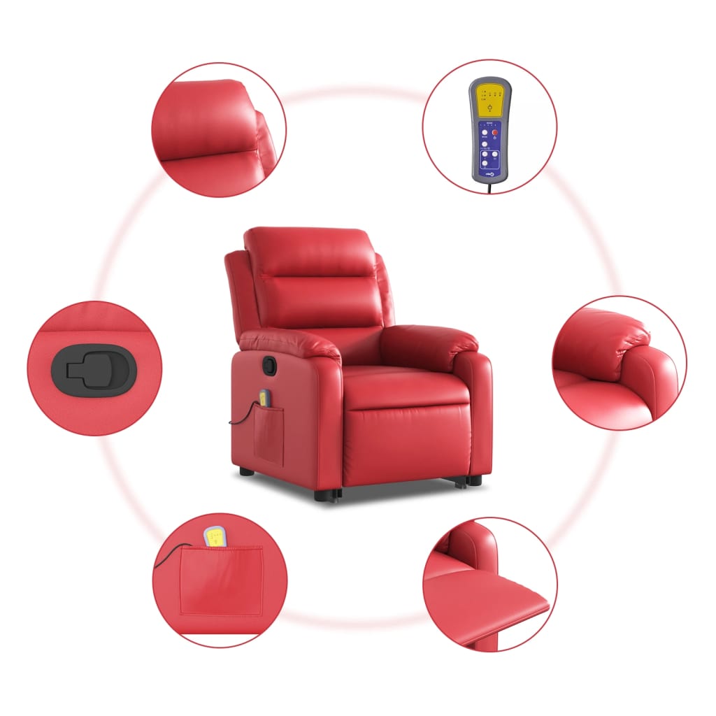 Poltrona massagens reclinável elevatória couro artif. vermelho