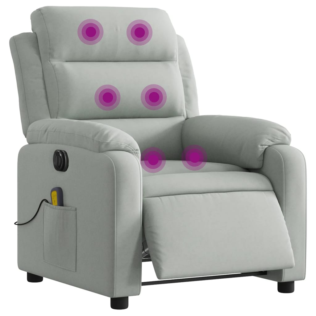 Poltrona de massagens reclinável elétrica veludo cinzento-claro