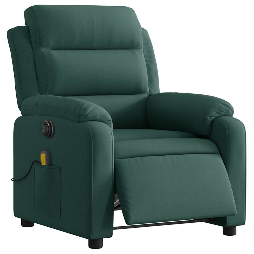 Poltrona de massagens reclinável elétrica veludo verde-escuro