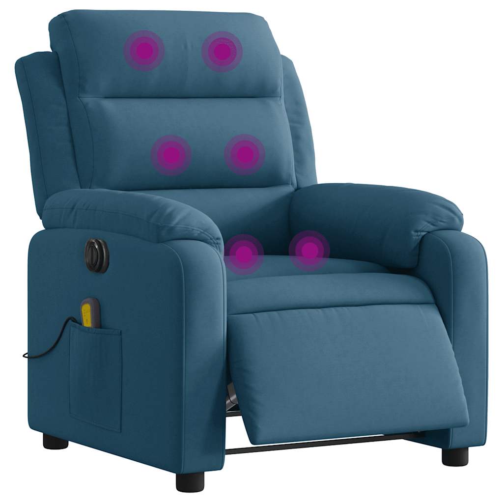 Poltrona de massagens reclinável elétrica veludo azul
