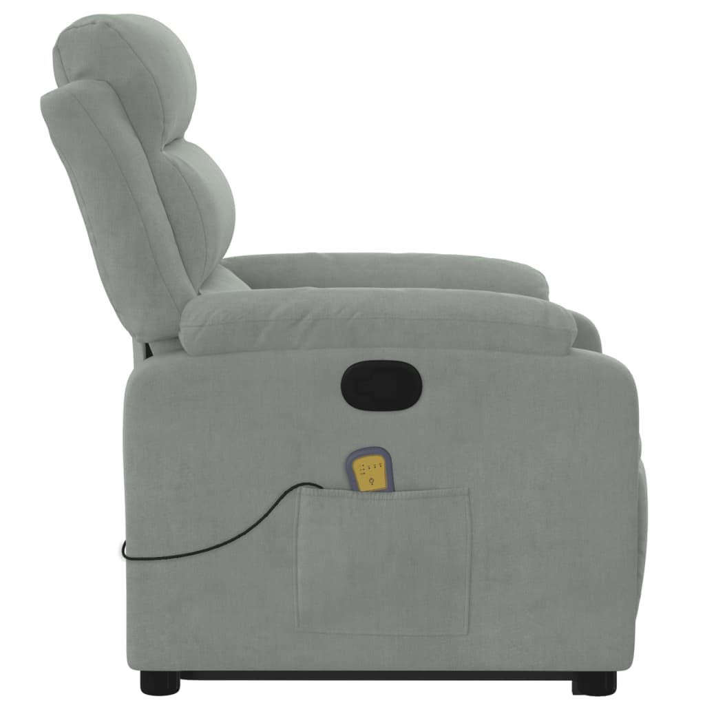 Poltrona elevatória de massagens veludo cinza-claro