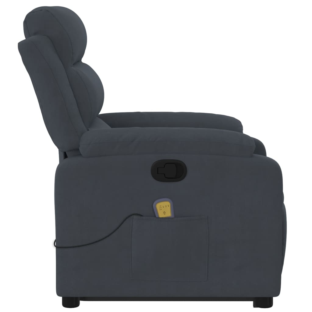 Poltrona elevatória de massagens veludo cinza-escuro