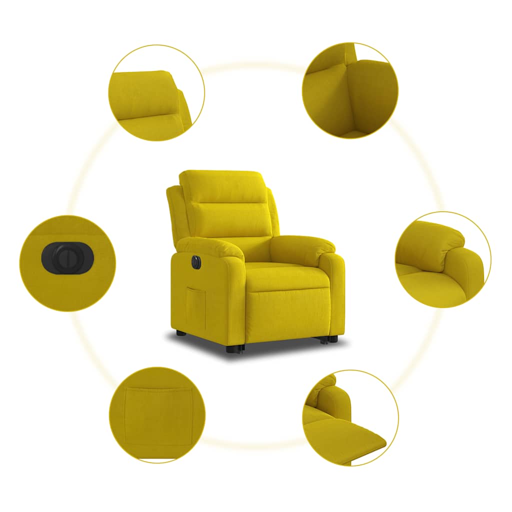 Poltrona reclinável elevatória elétrica veludo amarelo