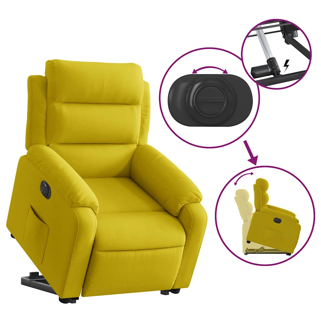 Poltrona reclinável elevatória elétrica veludo amarelo