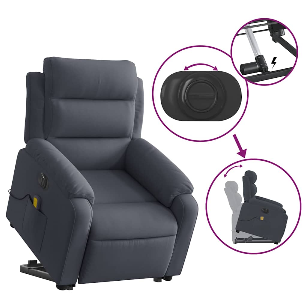 Poltrona massagens elevatória elétrica veludo cinzento-escuro