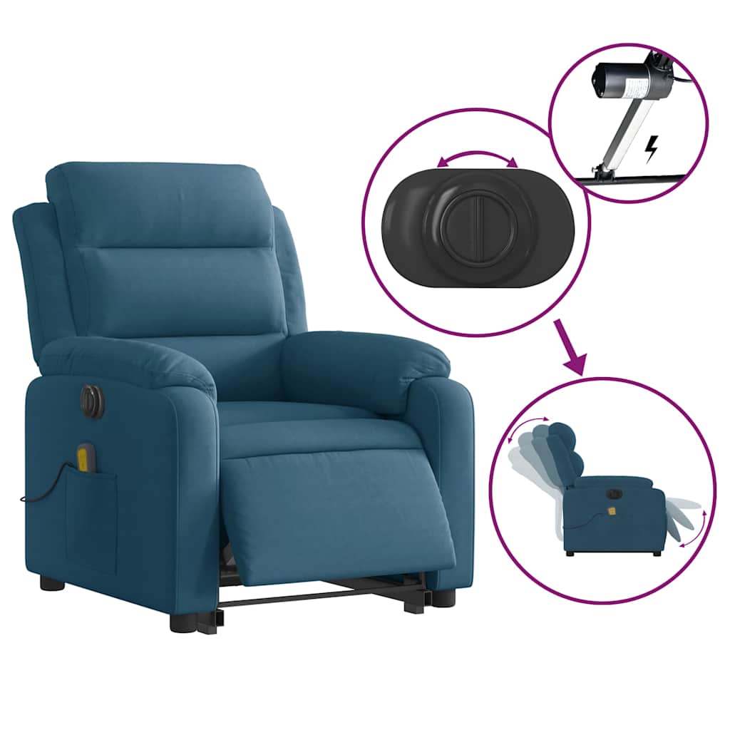 Poltrona massagens reclinável elevatória elétrica veludo azul